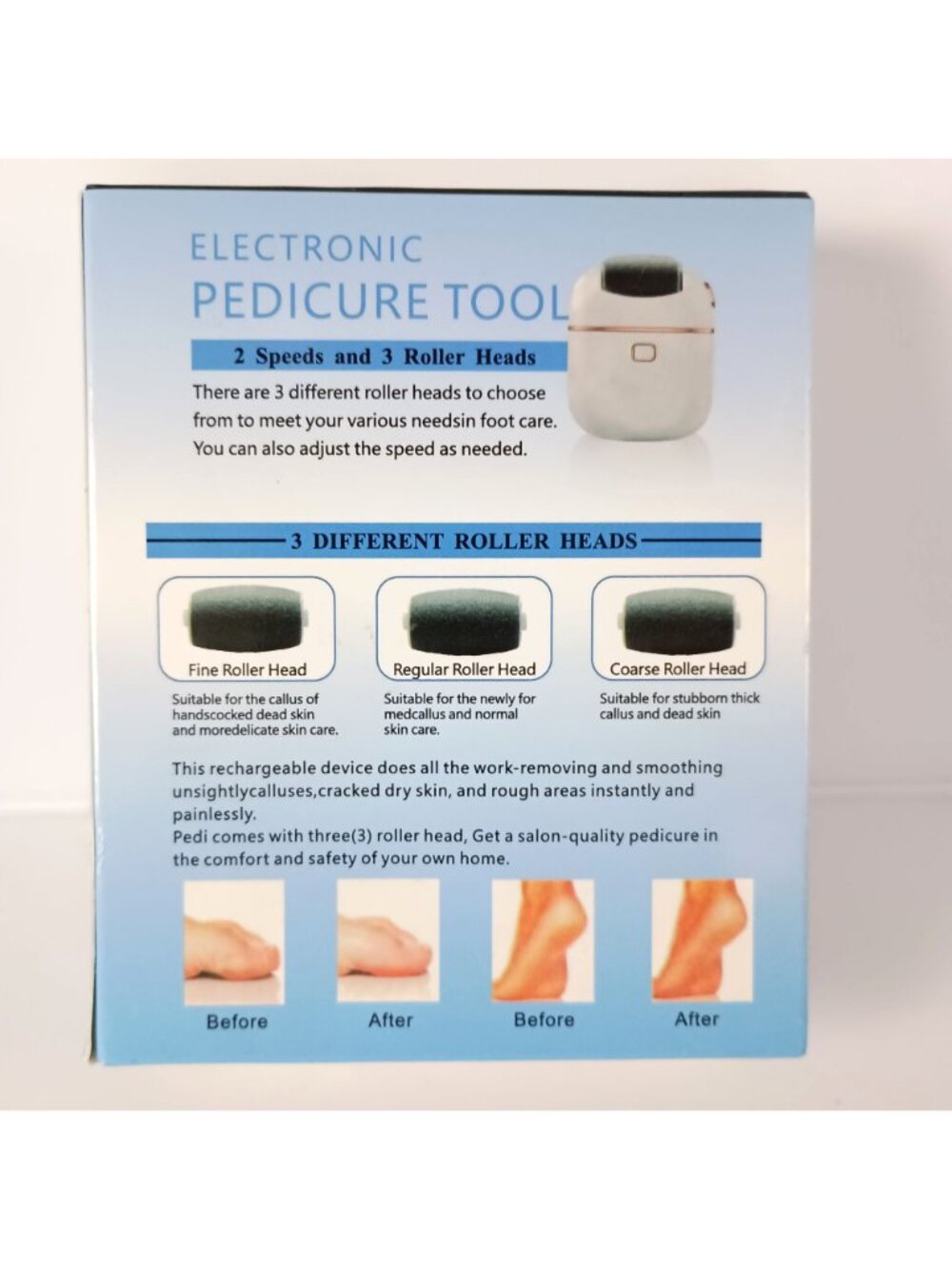 Electronic Pedicure Tool Callus Remover Foot Smoother 3 Roller Heads New - Picture 3 of 3